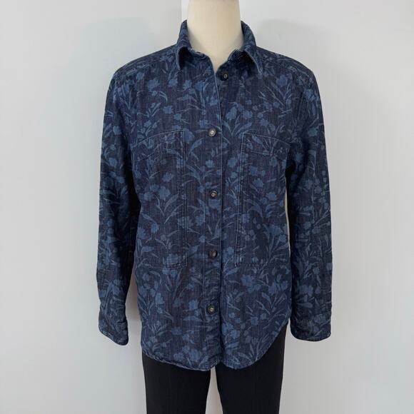 Giorgio Armani Denim Chambray Shirt Floral Lurex Blue/Gold IT 46 (US 10) - Picture 2 of 14
